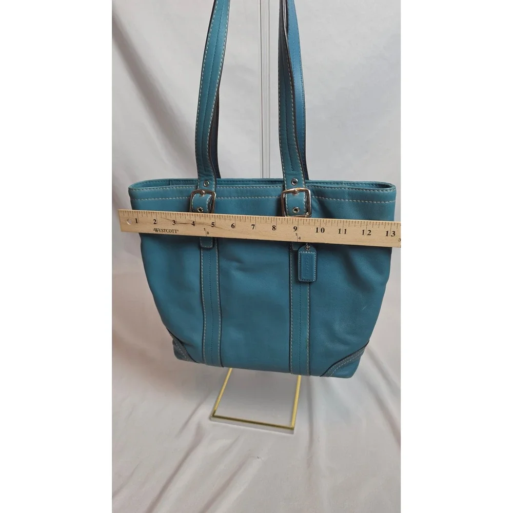 Coach Hampton Teal Blue Leather Tote Shoulder Bag Y2K F11201 10195 Vintage